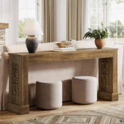 Tribesigns 63”Farmhouse Console Table, Industrial Wood Sofa Table With Retro Hollow Pattern Legs For Living Room,Foyer, Rustic Brown -Tribesigns Sales Store GUEST 8bc83677 0d05 48fc b44c 5f7b5054ad04