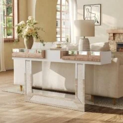 Tribesigns 2-Tier Modern Mirrored Console Table, 63"Long Sofa Behind Couch Table For Living Room, Table With Heavy Duty Base, Silver -Tribesigns Sales Store GUEST 8c002fd2 7f1f 46c0 a00b 379744fbf241