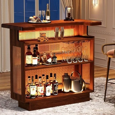 Tribesigns Rattan Home Bar Unit, Farmhouse 4-Tier Mini Bar Table With 4 Stemware Racks And Heightened Base, Liquor Bar Cabinet For Home Pub 1 Tribesigns Rattan Home Bar Unit, Farmhouse 4-Tier Mini Bar Table With 4 Stemware Racks And Heightened Base, Liquor Bar Cabinet For Home Pub