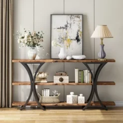 Tribesigns 70.8 Inch Console Table, Long Sofa Table Entry Table With 3 Tier Storage Shelves For Entryway Hallway Living Room