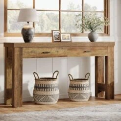 Tribesigns Wood 63" Console Table With 2 Drawers, Farmhouse Entryway Table With H-Shaped Sturdy Legs For Hallway, Living Room