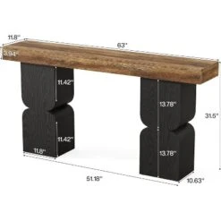Tribesigns 63"Console Table, Heavy-Duty Look, Modern Entryway Furniture For Living Room, Hallway, Foyer, Brown & Black
