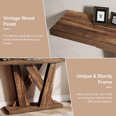 Tribesigns 55.12-Inch Farmhouse Console Table, Modern Behind The Couch Table With Geometric Base, Narrow Sofa Table Wood Long Entryway Table 5 Tribesigns 55.12-Inch Farmhouse Console Table, Modern Behind The Couch Table With Geometric Base, Narrow Sofa Table Wood Long Entryway Table - Image 5