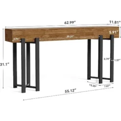Tribesigns 63"Console Table For Entryway, Farmhouse Behind Couch Table, Sofa Table With Black Metal Frame For Living Room, Oak