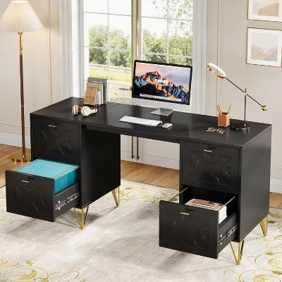 Tribesigns 59'' Modern Computer Desk With File Drawers, Simple Work Desk With Storage For Home Office 4 Tribesigns 59'' Modern Computer Desk With File Drawers, Simple Work Desk With Storage For Home Office - Image 4