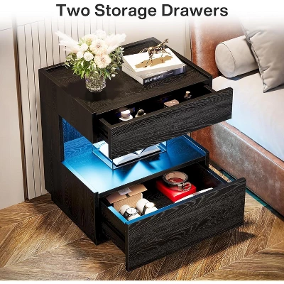 Tribesigns Black Nightstand, Night Stand With 2 Drawers, Wooden Bedside End Table For Bedroom, Living Room 6 Tribesigns Black Nightstand, Night Stand With 2 Drawers, Wooden Bedside End Table For Bedroom, Living Room - Image 6