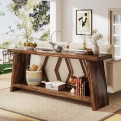 Tribesigns 70.86-Inch 2-Tier Long Sofa Table For Living Room