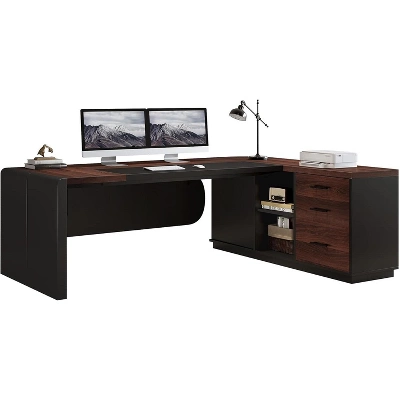 Tribesigns 80'' L-Shaped Executive Office Desk With 55'' Drawers Cabinet 9 Tribesigns 80'' L-Shaped Executive Office Desk With 55'' Drawers Cabinet - Image 9