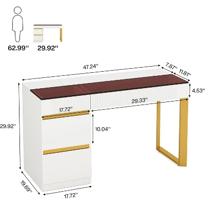 Tribesigns Computer Desk With 4 Drawers, 47.24 Inch Modern Home Office Desk With Glass Top 2 Tribesigns Computer Desk With 4 Drawers, 47.24 Inch Modern Home Office Desk With Glass Top - Image 2
