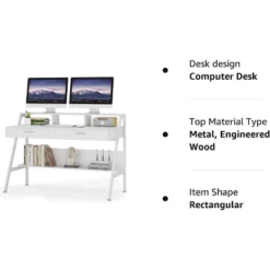 Tribesigns Modern 47" Computer Desk With Storage Shelf & Drawers, Office Writing Desk Study Table With Monitor Stand Riser For Home Office -Tribesigns Sales Store GUEST a0d38c18 36f6 46b6 ab40 598d0f16921d