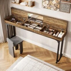 Tribesigns 78.8"Large Over Bed Table With Wheels, Mobile Computer Desk Makeup Vanity Desk With Storage, Overbed Makeup Table For Bedroom, Brown -Tribesigns Sales Store GUEST a1003106 fa53 41b1 9d2a 4e35f0d88632