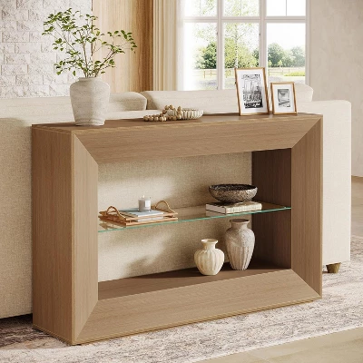 Tribesigns 55-Inch Sofa Table, 3-Tier Farmhouse Console Table With Glass Storage Shelf For Living Room, Entryway, Couch, Hallway, Foyer 7 Tribesigns 55-Inch Sofa Table, 3-Tier Farmhouse Console Table With Glass Storage Shelf For Living Room, Entryway, Couch, Hallway, Foyer - Image 7