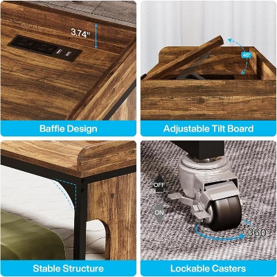 Tribesigns 71" Queen Size Overbed Table With Adjustable Tilt Board, Mobile Laptop Cart With Outlets & USB Ports 8 Tribesigns 71" Queen Size Overbed Table With Adjustable Tilt Board, Mobile Laptop Cart With Outlets & USB Ports - Image 8