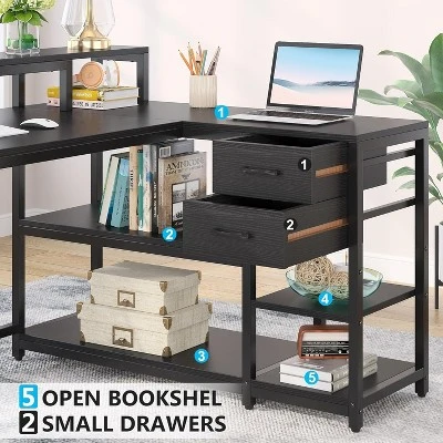 Tribesigns Reversible L-shaped Computer Desk With Drawer, Corner Desk Table With Storage Shelves And Monitor Stand For Home Office 6 Tribesigns Reversible L-shaped Computer Desk With Drawer, Corner Desk Table With Storage Shelves And Monitor Stand For Home Office - Image 6