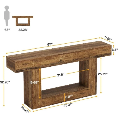 Tribesigns Farmhouse 2-Tier 63" Console Table With U-Shaped Base For Living Room 2 Tribesigns Farmhouse 2-Tier 63" Console Table With U-Shaped Base For Living Room - Image 2