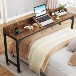 Tribesigns Queen Size Overbed Table, Over Bed Desk With Adjustable Tilt Stand, Mobile Laptop Cart Computer Desk For Home And Hospital