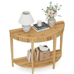 Tribesigns Solid Wood Half Moon Console Table, 2-Tier Farmhouse Fluted Entryway Table For Living Room, Hallway, Entrance, Foyer -Tribesigns Sales Store GUEST a5b22c4e 0ead 4d4a b26f cbebad582696