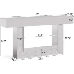 Tribesigns 2-Tier Modern Mirrored Console Table, 63"Long Sofa Behind Couch Table For Living Room, Table With Heavy Duty Base, Silver