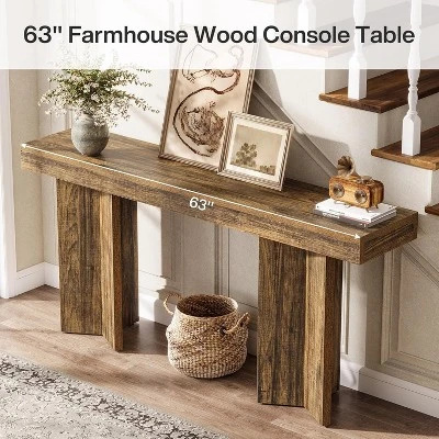 Tribesigns 63" Farmhouse Console Table, Wooden Rectangular Sofa Table Behind The Couch 7 Tribesigns 63" Farmhouse Console Table, Wooden Rectangular Sofa Table Behind The Couch - Image 7