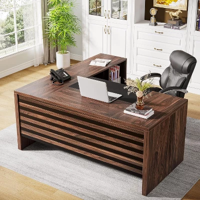 Tribesigns 62.2" Large Executive Desk With Mobile File Cabinet, L-Shaped Office Desk With Storage Shelves 4 Tribesigns 62.2" Large Executive Desk With Mobile File Cabinet, L-Shaped Office Desk With Storage Shelves - Image 4
