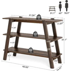Tribesigns 41.3"Entryway Table Console Tables, 3-Tier Narrow Long With Open Storage Shelves For Living Room, Foyer,Entrance,Hallway,Rustic Brown