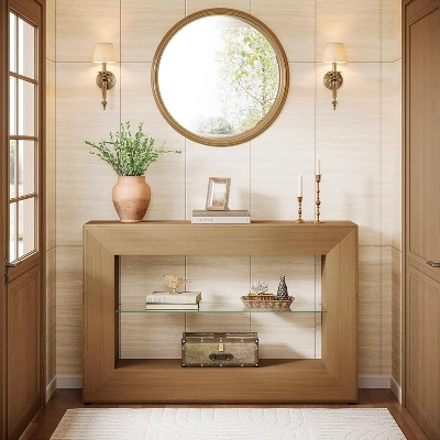 Tribesigns 55-Inch Sofa Table, 3-Tier Farmhouse Console Table With Glass Storage Shelf For Living Room, Entryway, Couch, Hallway, Foyer 3 Tribesigns 55-Inch Sofa Table, 3-Tier Farmhouse Console Table With Glass Storage Shelf For Living Room, Entryway, Couch, Hallway, Foyer - Image 3