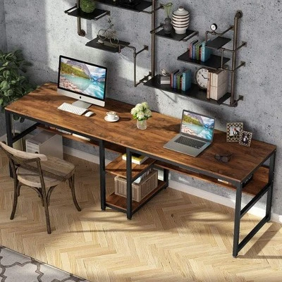 Tribesigns Double Desk With Bookshelf, 78.7" Computer Office Double Desk For Two Persons, Writing Desk Workstation With Shelf For Home Office 3 Tribesigns Double Desk With Bookshelf, 78.7" Computer Office Double Desk For Two Persons, Writing Desk Workstation With Shelf For Home Office - Image 3