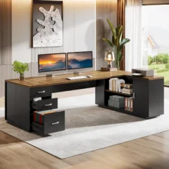 Tribesigns 85.8" L-Shaped Executive Desk, Extra Large Office Computer Desk With File Drawers For Home Office