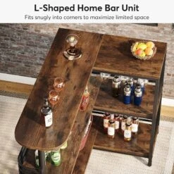 Tribesigns L-Shaped Home Bar Unit, 3-Tier Liquor Table With Storage Shelf -Tribesigns Sales Store GUEST b6d0d2d9 cb43 4061 917e 174144417902