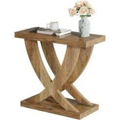Tribesigns Wood End Side Table, Nightstand With Cross Fishtail Support