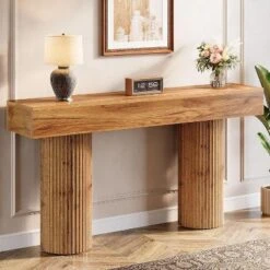 Tribesigns Farmhouse Console Table, 63-Inch Long Wooden Entryway Table Behind The Couch