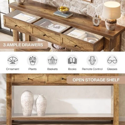 Tribesigns 70.9” Console Table With 3 Drawers, Farmhouse Entryway Table With Storage Shelf, Sofa Table Behind Couch For Hallway, Foyer, 5 Tribesigns 70.9” Console Table With 3 Drawers, Farmhouse Entryway Table With Storage Shelf, Sofa Table Behind Couch For Hallway, Foyer, - Image 5