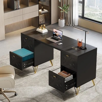 Tribesigns 59'' Modern Computer Desk With File Drawers, Simple Work Desk With Storage For Home Office 6 Tribesigns 59'' Modern Computer Desk With File Drawers, Simple Work Desk With Storage For Home Office - Image 6