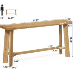 Tribesigns Solid Wood Console Table, 63-Inch Long Farmhouse Entryway Table, Sofa Console Behind Couch, For Living Room, Hallway, Entrance, Brown