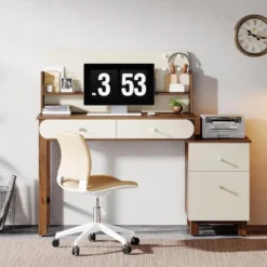 Tribesigns Computer Desk With Storage, 56-Inch Writing Study Table With 4 File Drawers For Home Office, Bedroom, Small Space