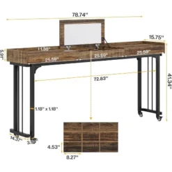 Tribesigns 78.8"Large Over Bed Table With Wheels, Mobile Computer Desk Makeup Vanity Desk With Storage, Overbed Makeup Table For Bedroom, Brown