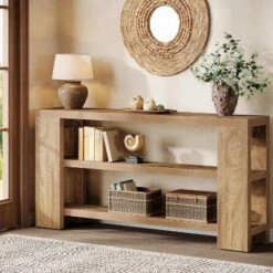 70.9" 3-Tier Extra Long Console Table, Narrow Wooden Sofa Table Behind Couch, Farmhouse Entry Foyer Table For Living Room, Hallway