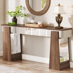 Tribesigns Mirrored Console Table, 63-Inch Farmhouse Entryway Table, Wooden Behind Couch Sofa Table For Entrance, Hallway, Foyer, Living Room -Tribesigns Sales Store GUEST c3c0271a 5fa6 403e 955f ce3b11acae12