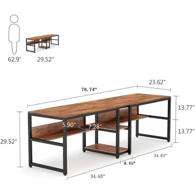Tribesigns Double Desk With Bookshelf, 78.7" Computer Office Double Desk For Two Persons, Writing Desk Workstation With Shelf For Home Office 2 Tribesigns Double Desk With Bookshelf, 78.7" Computer Office Double Desk For Two Persons, Writing Desk Workstation With Shelf For Home Office - Image 2