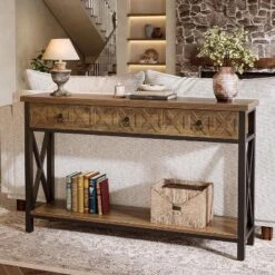 Tribesigns Farmhouse Console Table With 3 Drawers, 55" Entryway Table With 2-Tier Storage Shelf For Living Room, Entrance, Hallway, Foyer -Tribesigns Sales Store GUEST ca3b3987 2302 4ad4 8c86 2051cfb7e005
