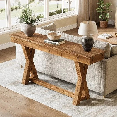 Tribesigns 63-Inch Solid Wood Console Table, Farmhouse Entryway Table With X-Shaped Legs For Living Room, Behind Sofa, Hallway, Easy Assembly 7 Tribesigns 63-Inch Solid Wood Console Table, Farmhouse Entryway Table With X-Shaped Legs For Living Room, Behind Sofa, Hallway, Easy Assembly - Image 7