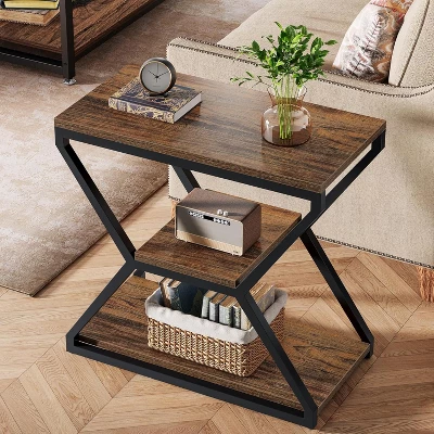 Tribesigns 3-Tier End Side Table, Small Industrial Side Table With Storage Shelves For Living Room, Wood Accent Bedside Nightstand With Metal Frame 4 Tribesigns 3-Tier End Side Table, Small Industrial Side Table With Storage Shelves For Living Room, Wood Accent Bedside Nightstand With Metal Frame - Image 4