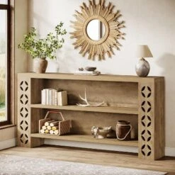 Tribesigns 70.87-Inch Extra Long Console Table With Storage, 3-Tier Narrow Sofa Table Behind Couch