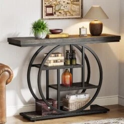 Tribesigns Industrial 4-Tier 41.3" Console Table With Circle Base