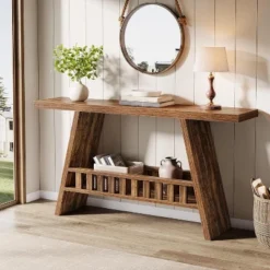 Tribesigns 63-Inch Long Entryway Console Table, Farmhouse 2-Tier Narrow Sofa Table Behind The Couch For Living Room, Hallway, Rustic Brown -Tribesigns Sales Store GUEST de3abf1b 7273 4db3 83b8 8a222a038a72