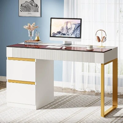 Tribesigns Computer Desk With 4 Drawers, 47.24 Inch Modern Home Office Desk With Glass Top 1 Tribesigns Computer Desk With 4 Drawers, 47.24 Inch Modern Home Office Desk With Glass Top