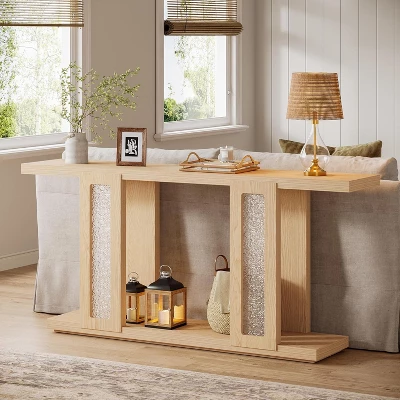 Tribesigns 71"Long Console Table, Farmhouse Sofa Console Behind Couch With Acrylic Legs, 2-Tier Entry Table For Hallway, Foyer, Living Room, Natural 2 Tribesigns 71"Long Console Table, Farmhouse Sofa Console Behind Couch With Acrylic Legs, 2-Tier Entry Table For Hallway, Foyer, Living Room, Natural - Image 2