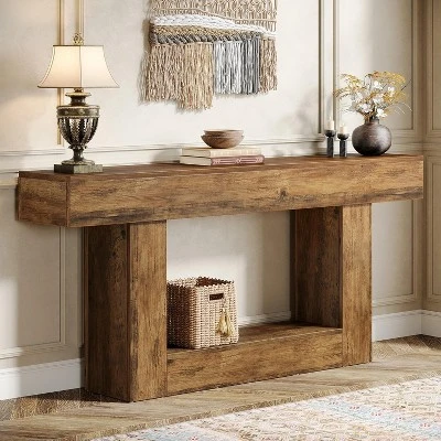 Tribesigns Farmhouse 2-Tier 63" Console Table With U-Shaped Base For Living Room 1 Tribesigns Farmhouse 2-Tier 63" Console Table With U-Shaped Base For Living Room