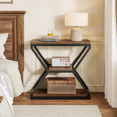 Tribesigns 3-Tier End Side Table, Small Industrial Side Table With Storage Shelves For Living Room, Wood Accent Bedside Nightstand With Metal Frame 6 Tribesigns 3-Tier End Side Table, Small Industrial Side Table With Storage Shelves For Living Room, Wood Accent Bedside Nightstand With Metal Frame - Image 6