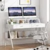 Tribesigns Modern 47" Computer Desk With Storage Shelf & Drawers, Office Writing Desk Study Table With Monitor Stand Riser For Home Office